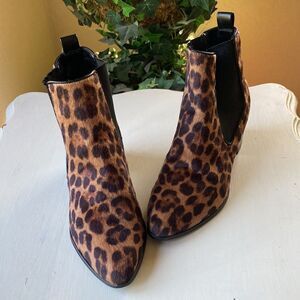 Nine West Cheetah Print Faux Fur Pull On Ankle Booties Size 7.5